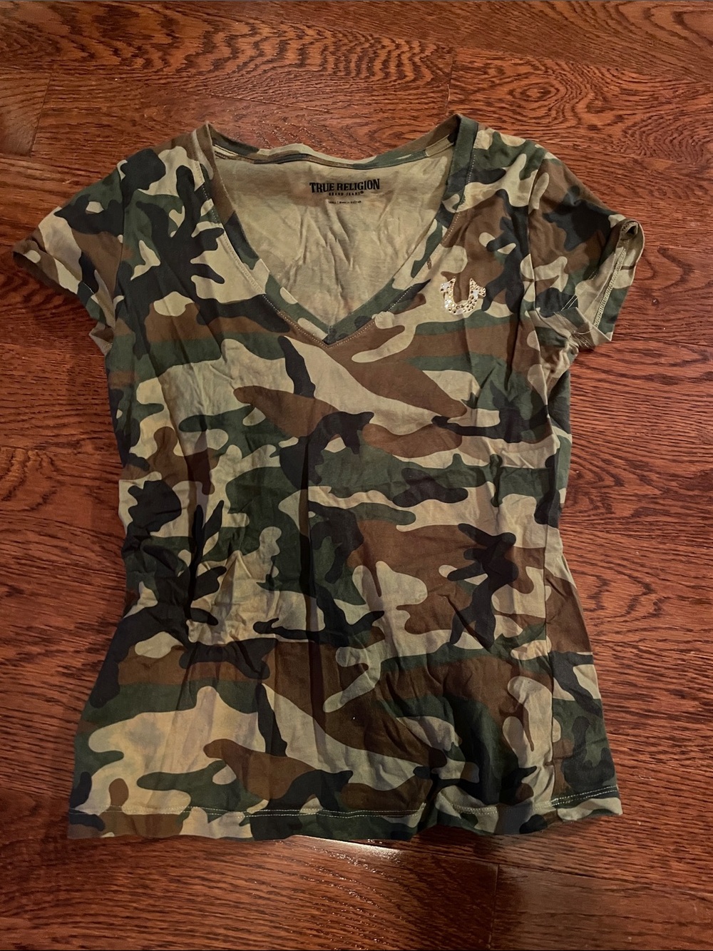 True Religion Women's Camouflage V-Neck Tee